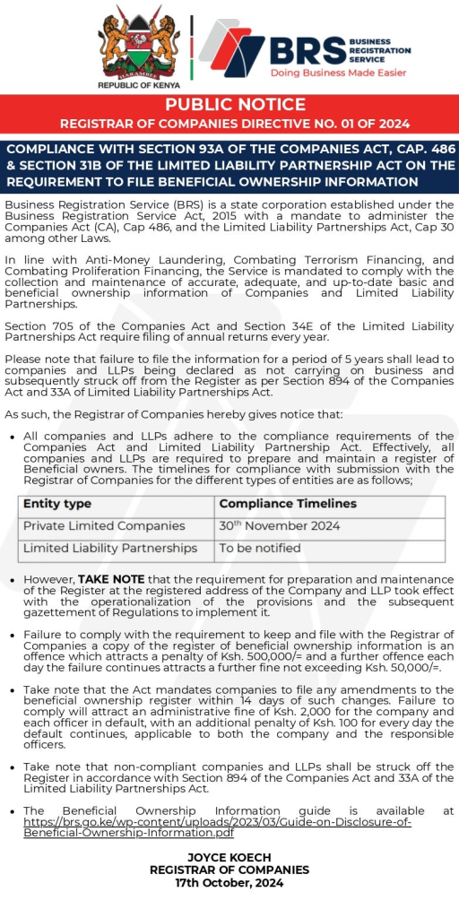Official Public Notice from the Registrar of Companies outlining non-compliance penalties under Section 93A of the Companies Act.