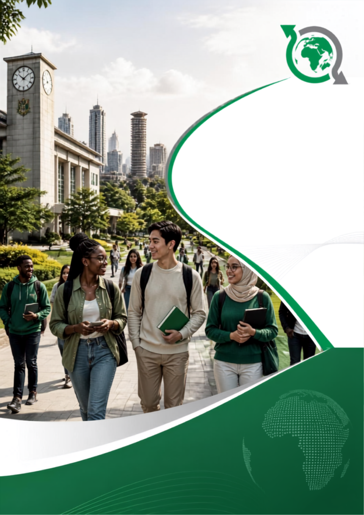 International students walking on a Kenyan university campus.